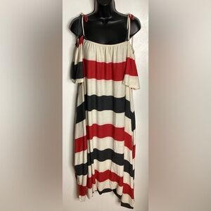 NWOT Chic Striped Red, Gray And Cream Rompers 3X